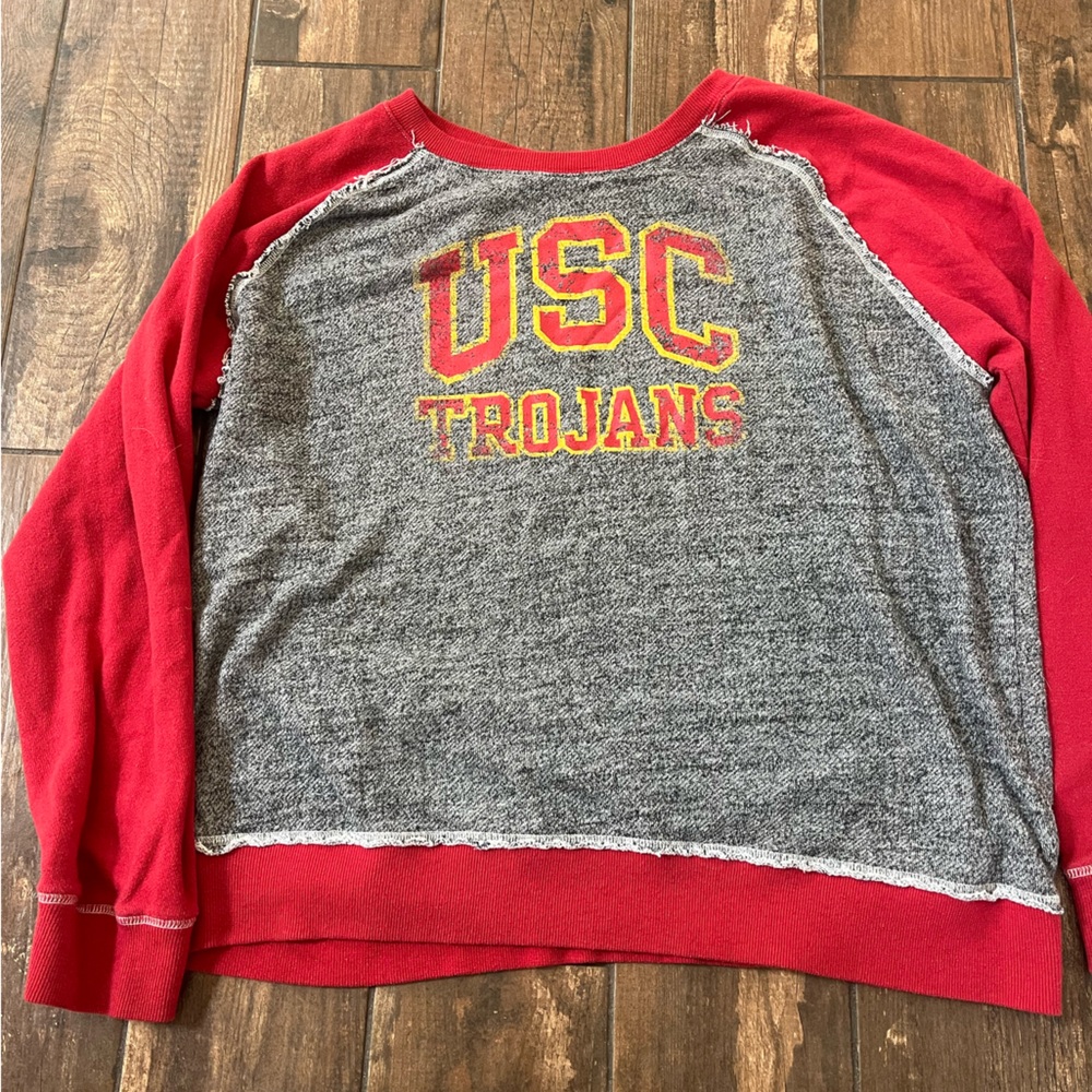 USC Trojans Women's Red and Gray Crew Neck Sweater